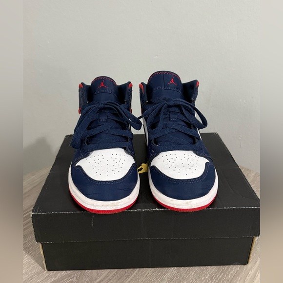 Kids Jordan 1 Mid Sneakers - Navy and White - Picture 1 of 5
